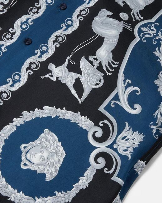 Versace Blue Pattern-Printed Short-Sleeved Shirt for men
