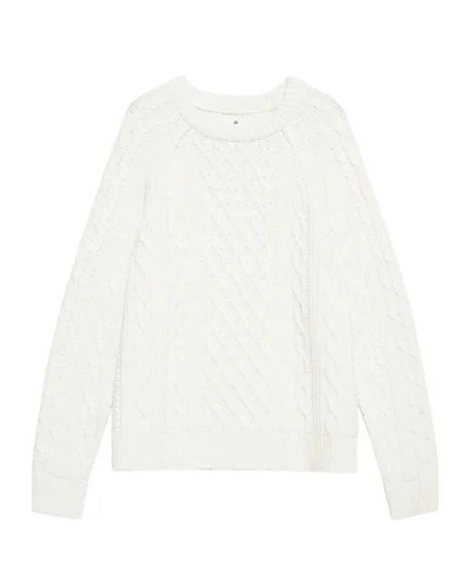 Anine Bing White Louie Cable-Knit Sweater