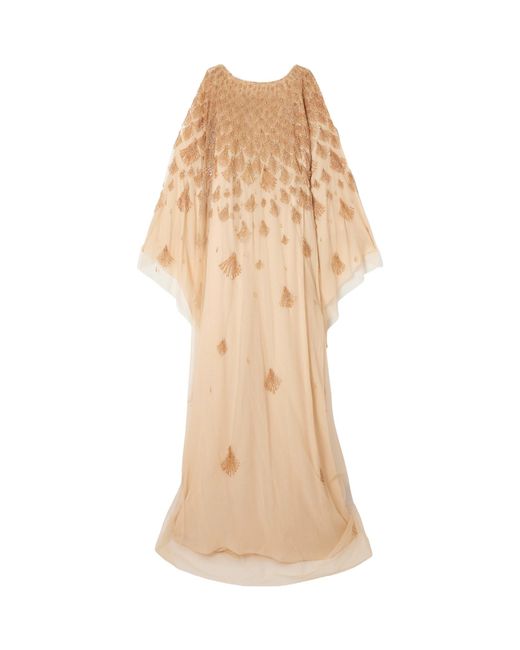 Georges Hobeika Natural Beaded Tulle Gown
