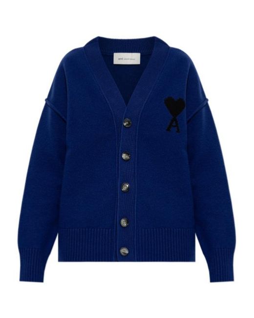 AMI Blue Long Sleeve Cardigan for men