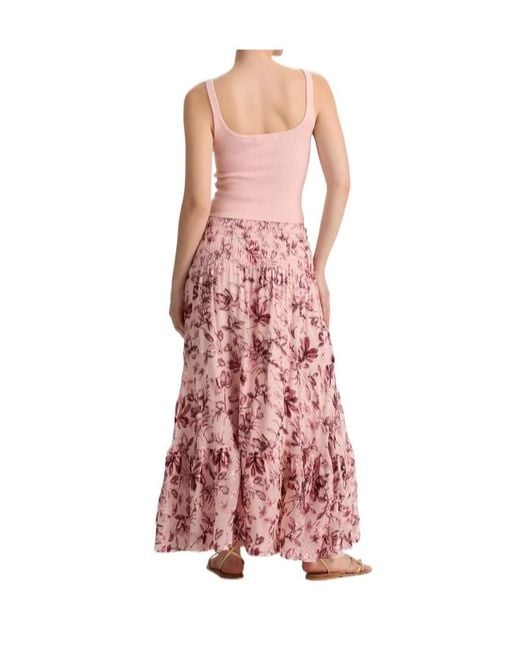 Alice + Olivia Red Alice Olivia Stevie Floral Printed Ruffled Maxi Skirt