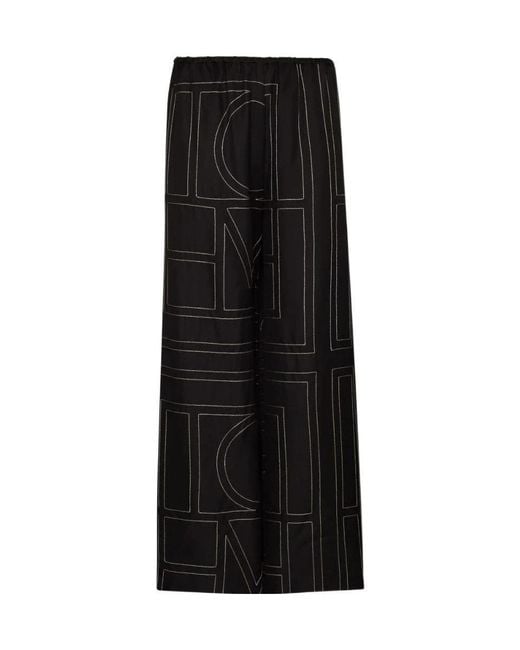 Totême Black Totême Monogram Patterned Wide-Leg Pants
