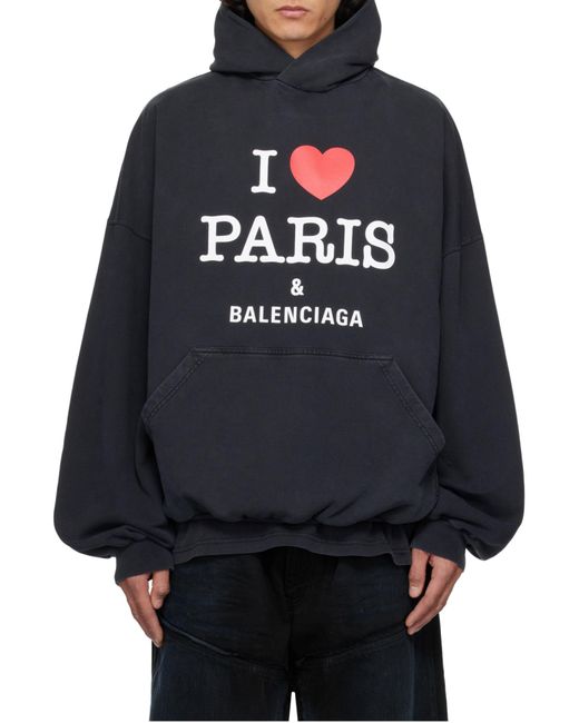 Balenciaga Blue Cotton Hooded Sweatshirt for men