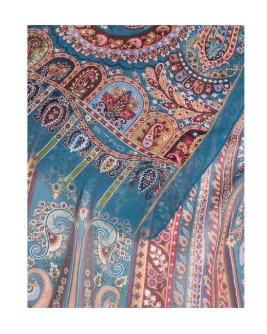 Etro Blue Paisley Printed Frayed Hem Scarf