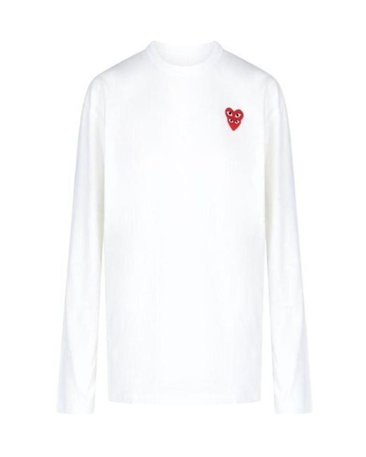 COMME DES GARÇONS PLAY White Comme Des Garçons Play Overlapping Hearts Logo Embroidered Long-Sleeved T-Shirt for men
