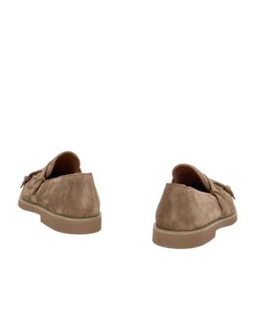 Doucal's Brown Strap Detail Suede Loafers for men