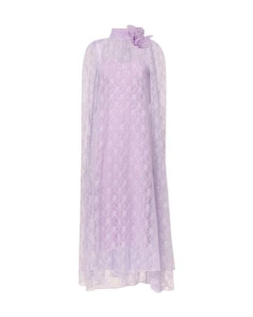 Rodarte Purple Caped Floral Lace Midi Dress
