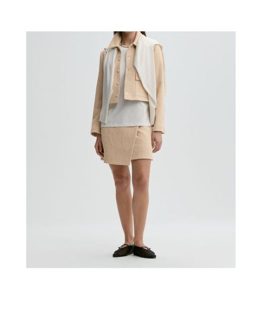 By Malene Birger Natural Esma Houndstooth Wrap Mini Skirt