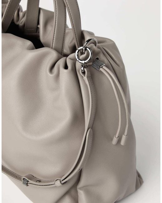 Brunello Cucinelli Gray Mellow Monili Detailed Large Shopper Bag