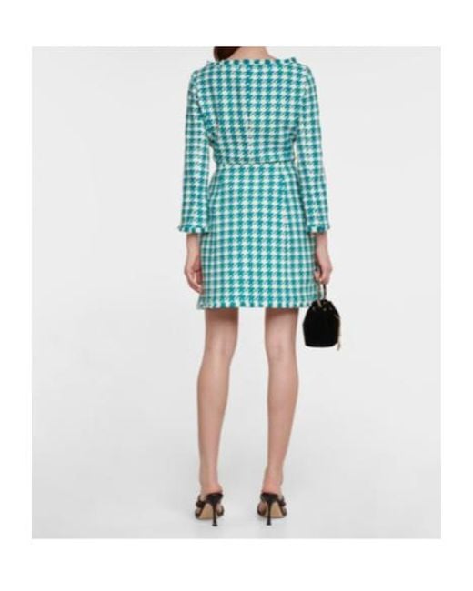 Oscar de la Renta Green Frayed Houndstooth Tweed Miniskirt