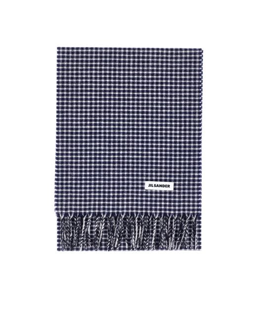 Jil Sander Blue Checked Fringed Scarf for men