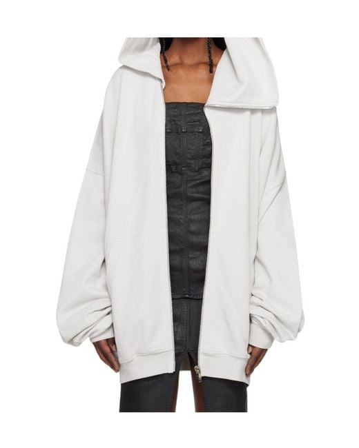 Rick Owens White Long-Sleeved Hoodie
