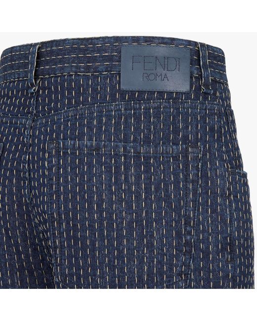 Fendi Blue Straight-Leg Topstitched Long Jeans for men