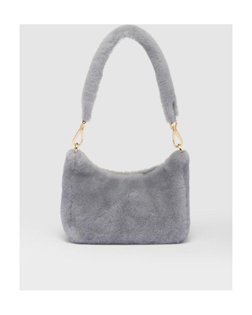 Prada Gray Logo Plaque Zipped Shoulder Bag