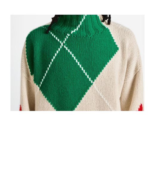 J.W. Anderson Green Argyle-Knit Turtle-Neck Sweater for men