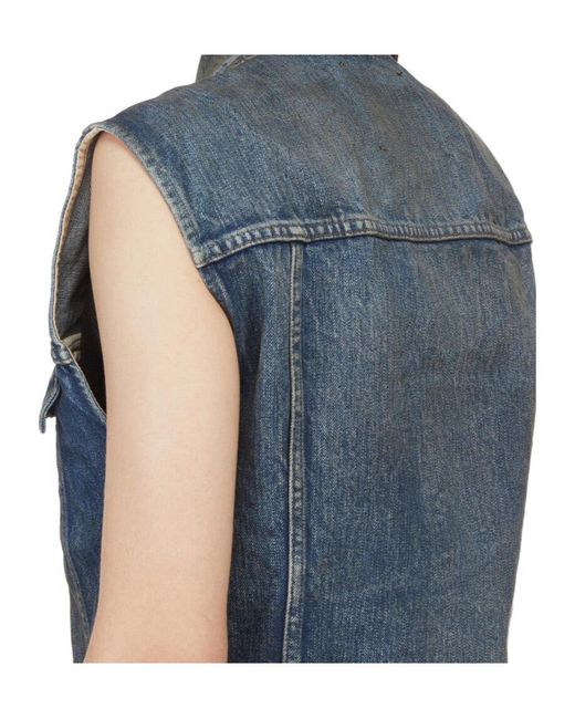 Rick Owens Blue Buttoned Denim Gilet for men