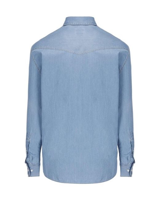Brunello Cucinelli Blue Long-Sleeved Denim Shirt for men