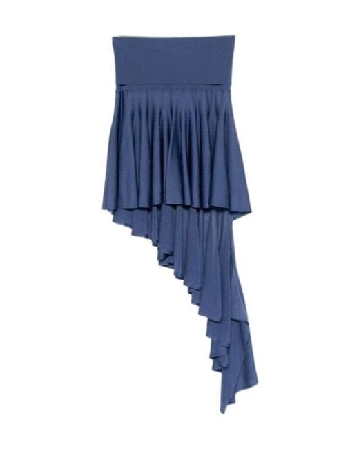 Alaïa Blue Alaïa Asymmetric Ruffled Skirt
