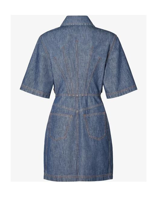 Fendi Blue Logo Detailed Denim Chambray Dress