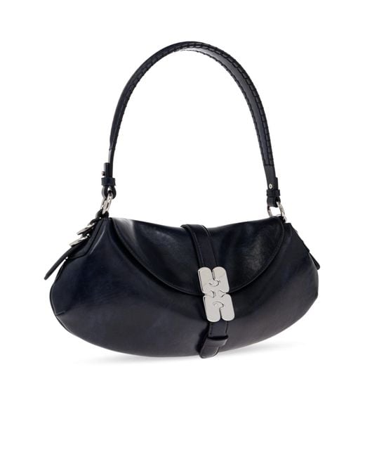 Ganni Blue Logo-Buckle Tote Bag