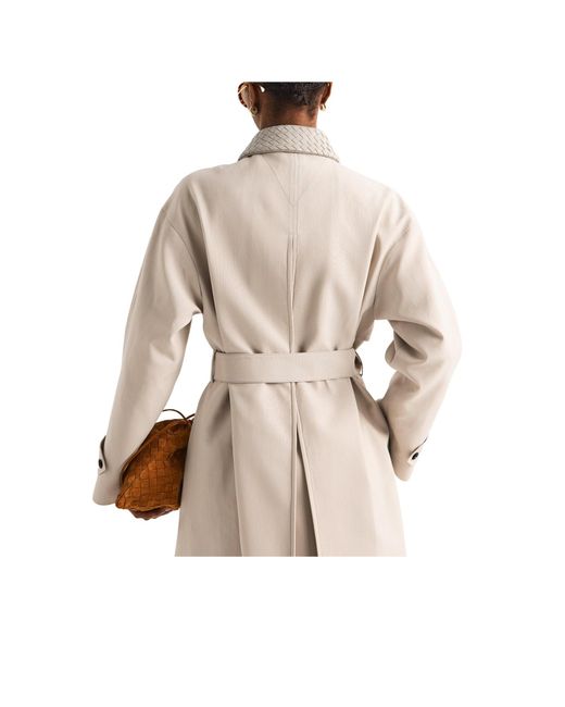 Bottega Veneta Natural Mid-Length Stand-Collar Trench Coat