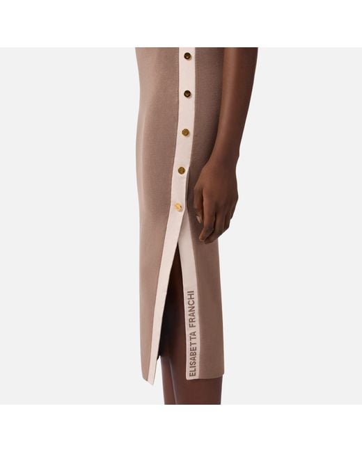 Elisabetta Franchi Brown Side Slit Sleeveless Knitted Dress