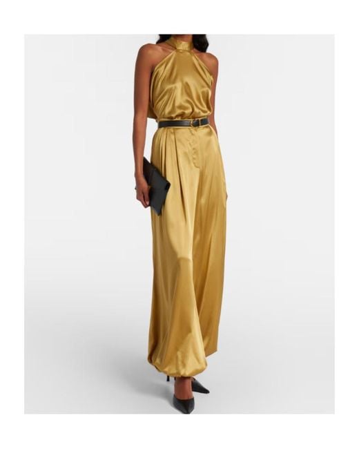 Nina Ricci Yellow Open-Back Silk-Blend Satin Top