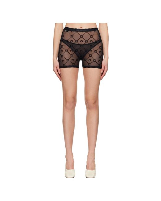 MARINE SERRE Black Flock-Print Mesh Shorts