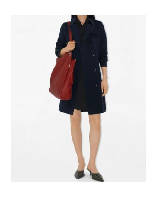 Burberry Blue Mid-Length Kensington Heritage Trench Coat
