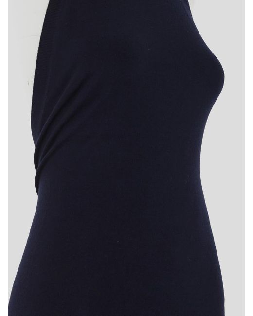 Fendi Blue Open Back Asymmetric Knitted Maxi Dress