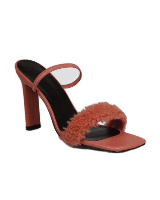 By Far Brown Ada Shearling-Strap Mules