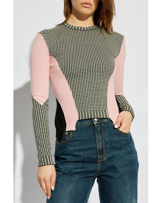 McQueen Green Panelled Asymmetric Jumper