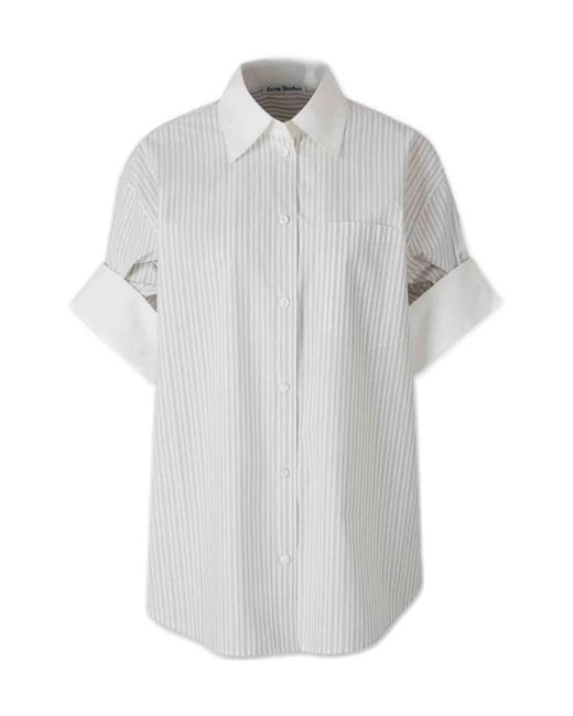 Acne Gray Short-Sleeved Pinstriped Shirt