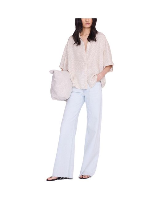 Anine Bing Natural Printed Short-Sleeve Shirt