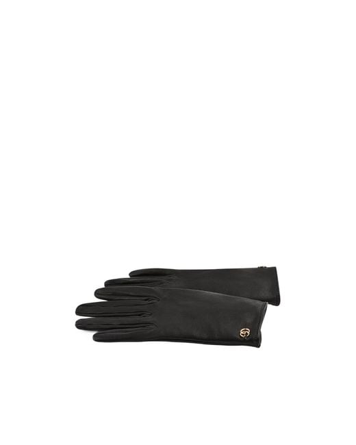 Gucci Black Leather Gloves With Double G