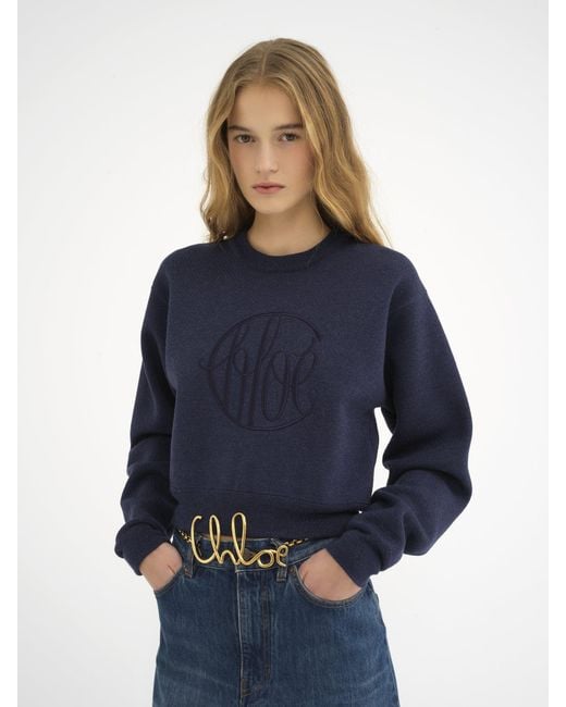 Chloé Blue Embroidered-Logo Jumper