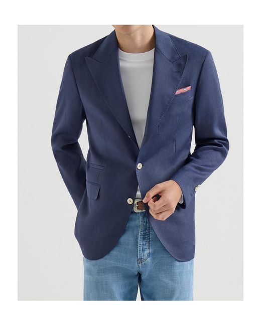 Brunello Cucinelli Blue Peak-Lapels Blazer for men