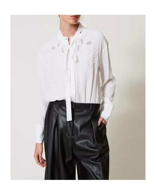 Twinset White Embroidery Georgette Shirt