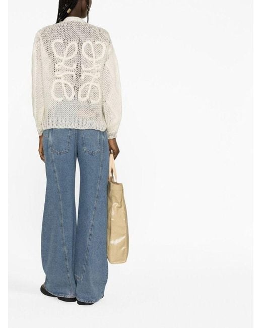 Loewe White Logo Cable Knitted Cardigan