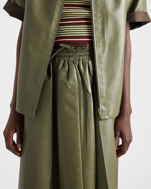 Prada Green Pleated Nappa Leather Skirt