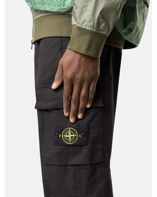 Stone Island Black Regular-Tapered-Fit Cargo Trousers With Zip Pockets for men