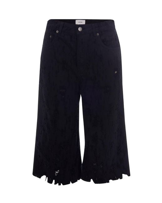 Haikure Blue Distressed Wide-Leg Shorts