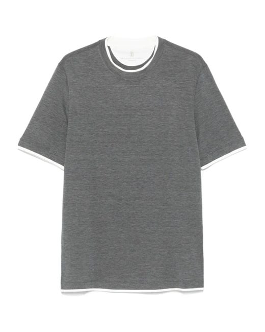 Brunello Cucinelli Gray Crewneck Straight Hem T-Shirt for men