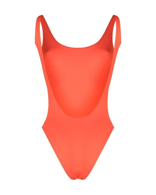 Sporty & Rich Red Printed Backless One-Piece Swimsuit