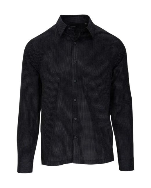 Vince Blue Long Sleeved Checked Spread-Collar Shirt for men