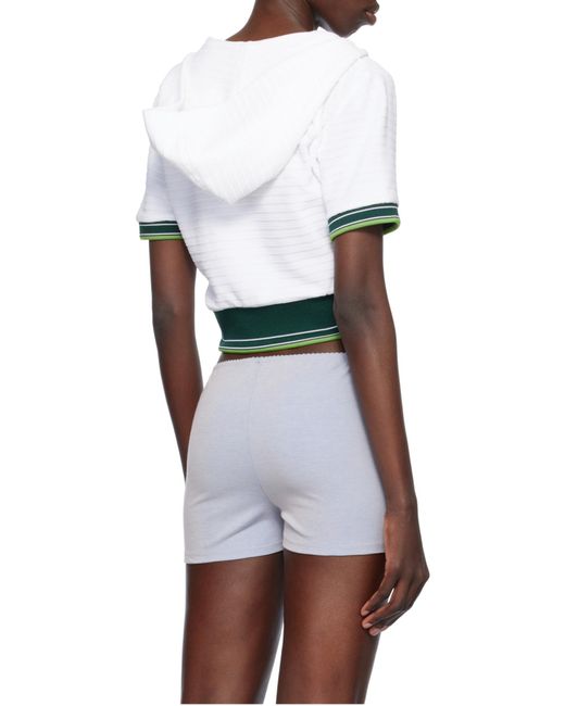 Casablanca White Tennis Textured Velour Cropped Hooded Top