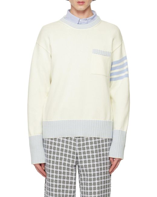 Thom Browne White Hector Round Neck Sweater for men