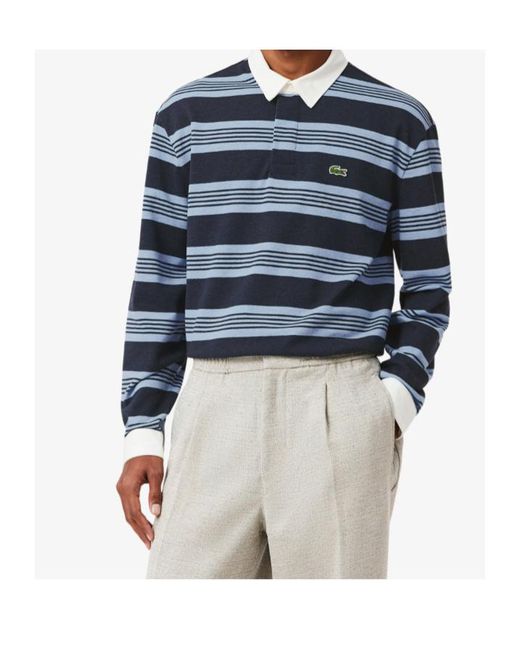 Lacoste Blue Relaxed Fit Striped Polo Shirt for men