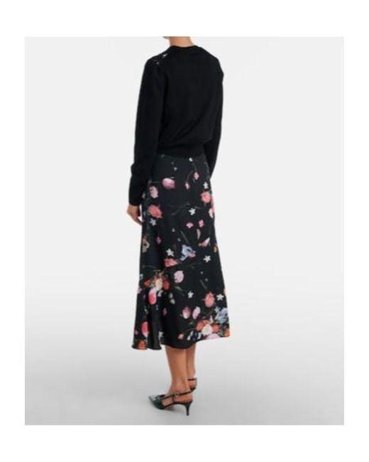 Erdem Blue Floral Crepe Midi Skirt