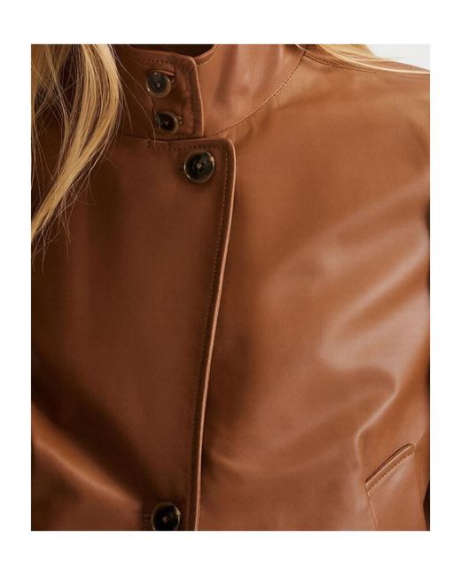 Marella Brown Button-Front Leather Jacket